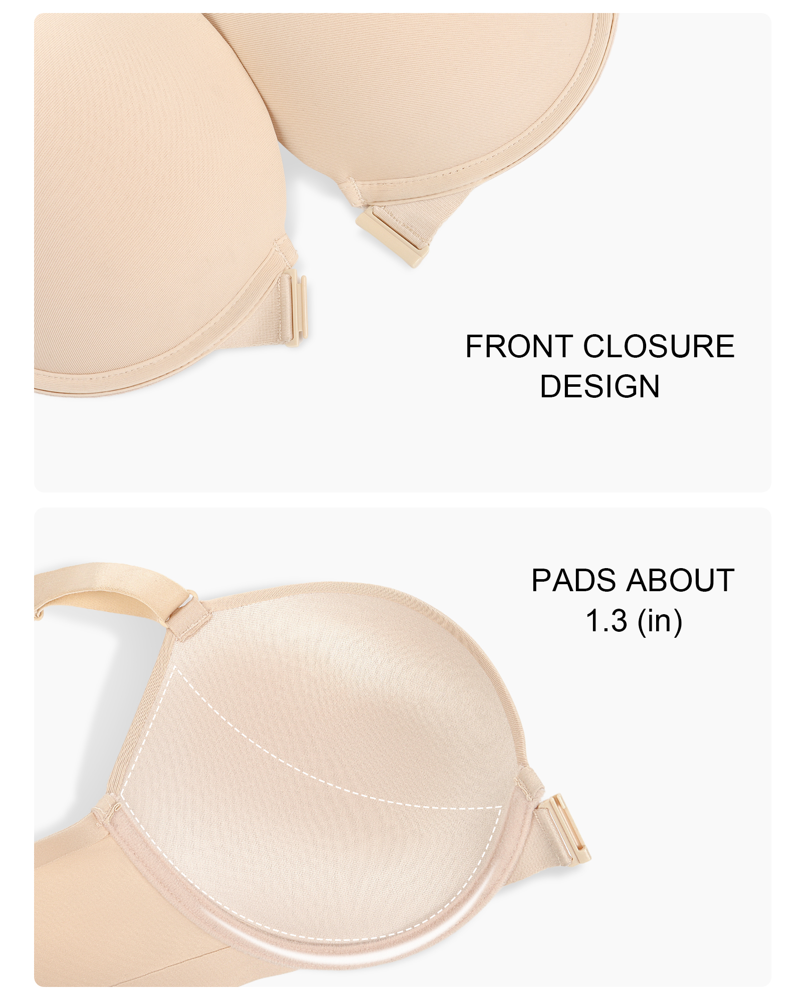 Front Closure Push Up Padded Seamless Criss-Cross Back Thin Straps Underwire Bra