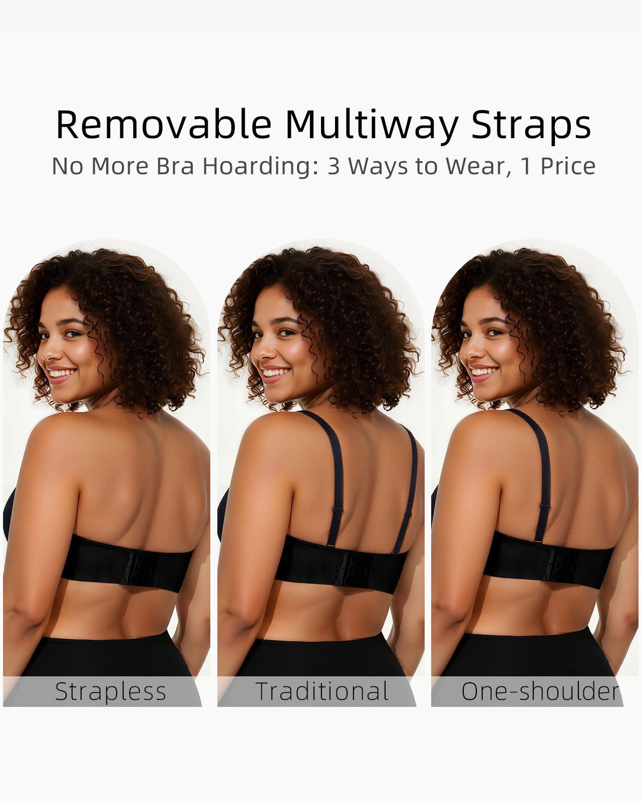 Plus Size Strapless Bandeau Padded Underwire Support Non-Slip Convertible Bra