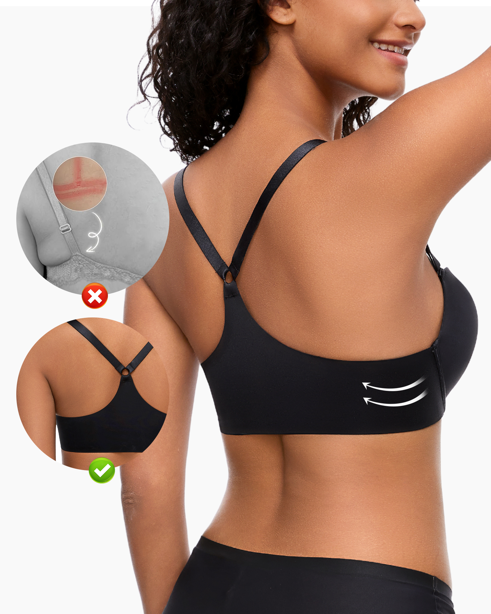 Front Closure Push Up Padded Seamless Criss-Cross Back Thin Straps Underwire Bra