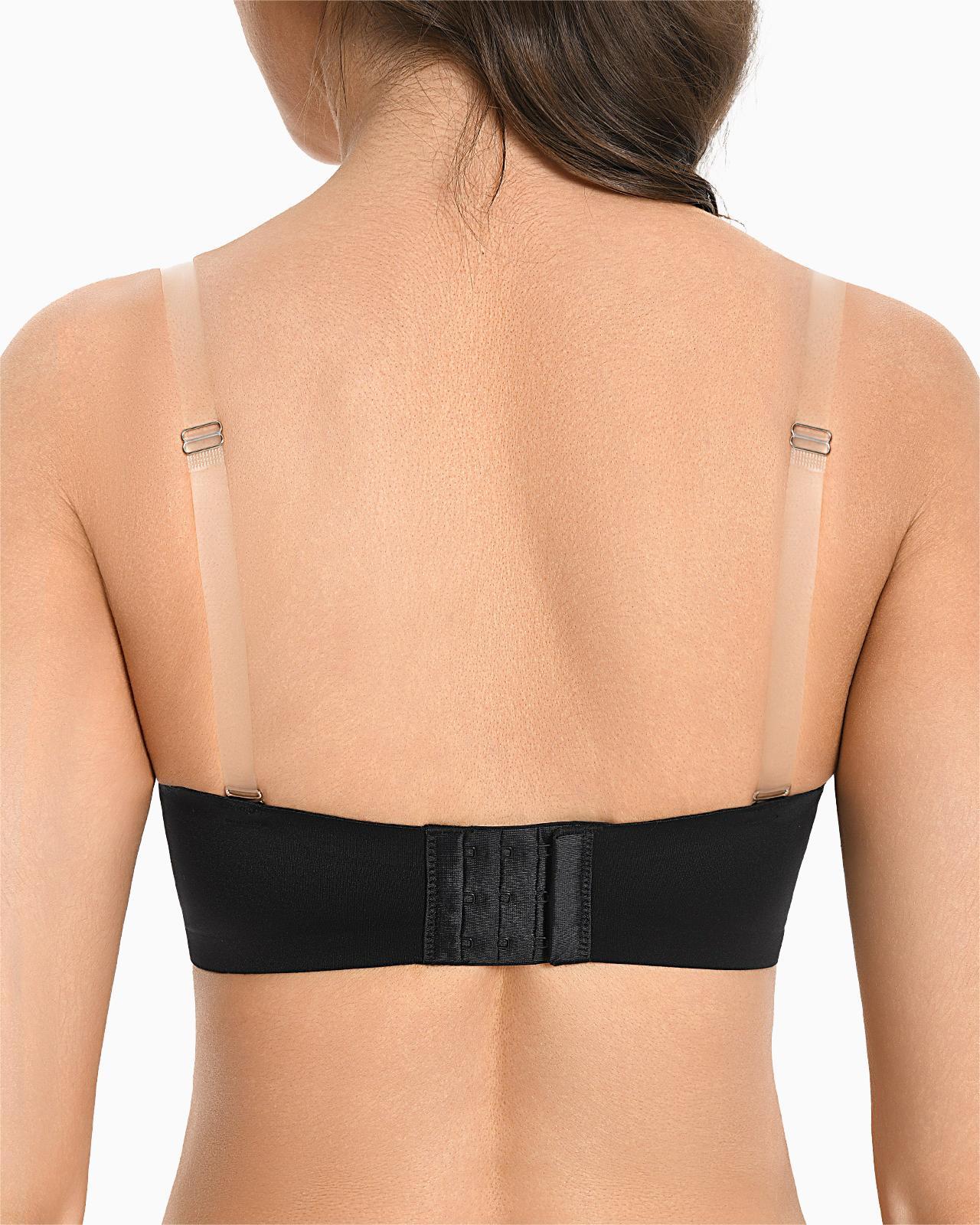 Strapless Push Up Bra with Clear Straps Front Closure Convertible Balconette Padded Underwire Bra