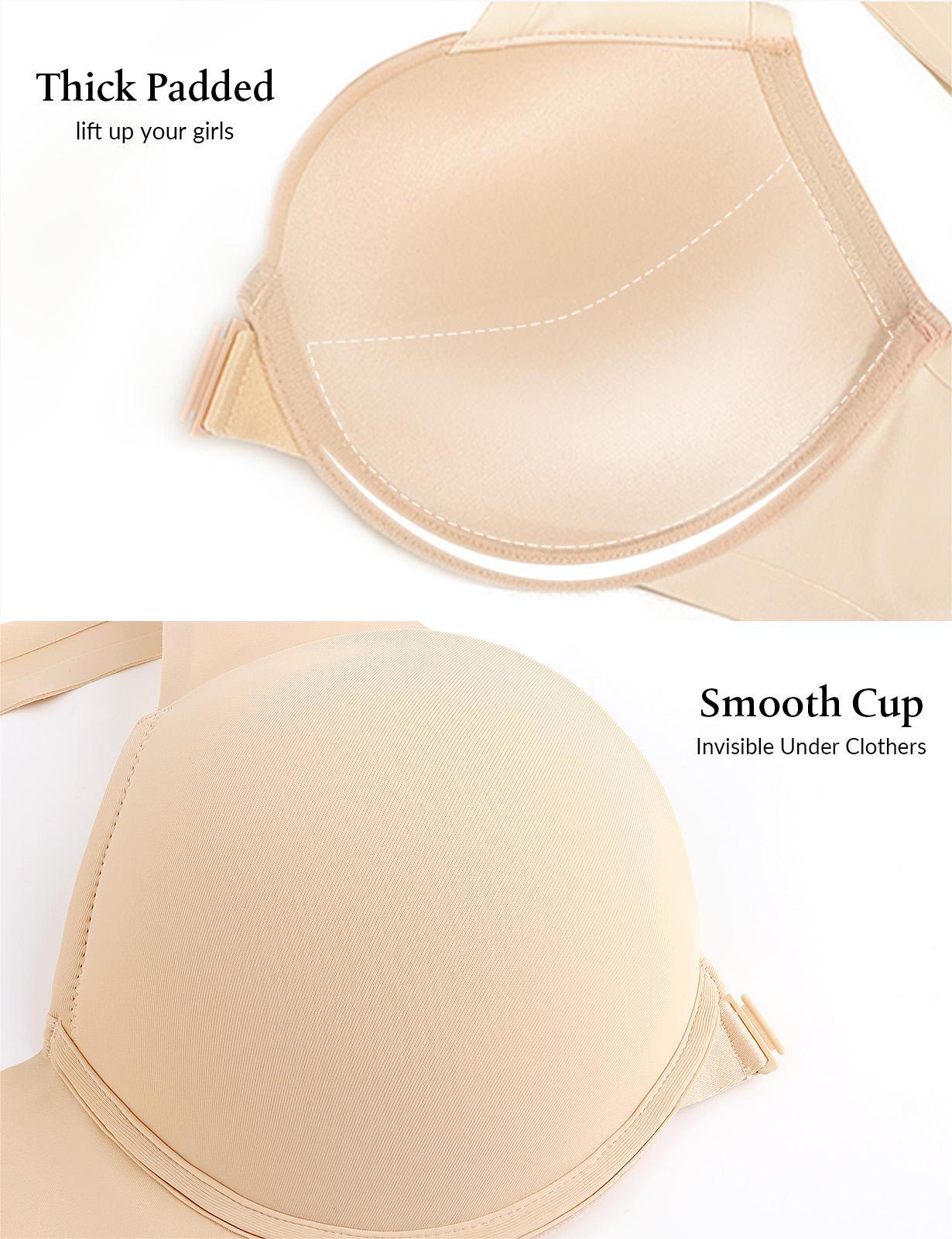 Front Closure Push Up Padded Wide Straps Racerback Seamless Underwire Bra