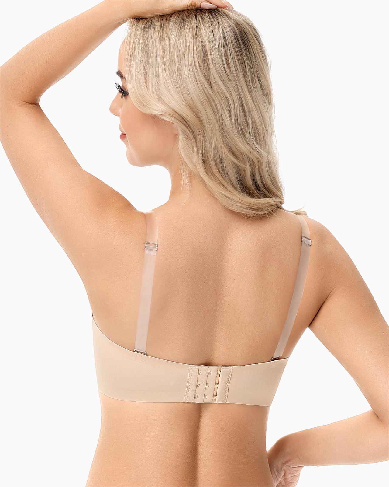 Strapless Push Up Bra with Clear Straps Front Closure Convertible Balconette Padded Underwire Bra