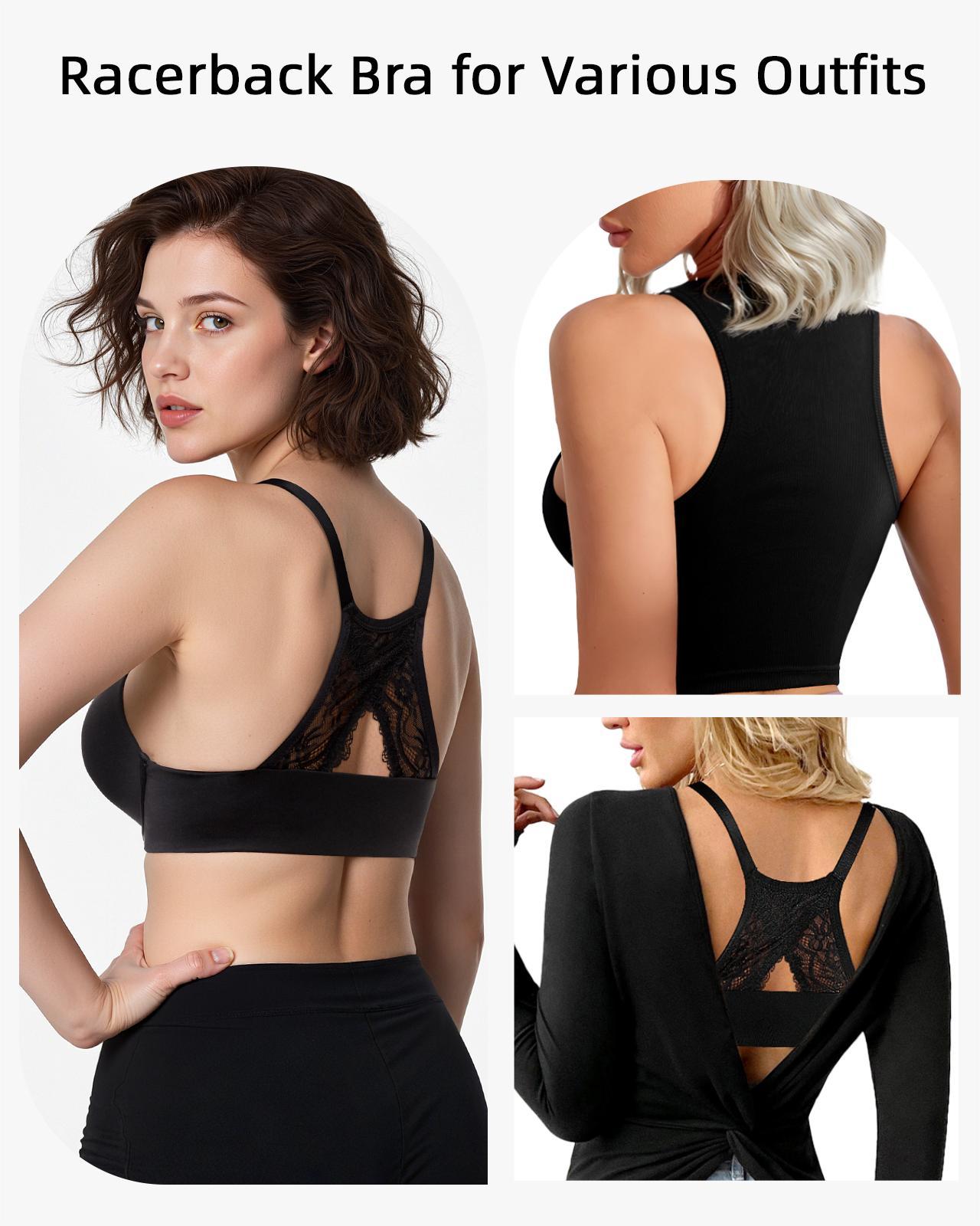 Front Closure Push Up Padded Lace Racerback Plunge Underwire Bra