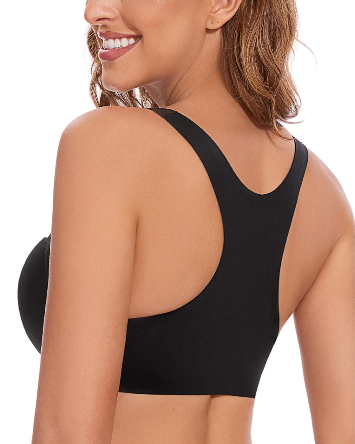 Front Closure Push Up Padded Wide Straps Racerback Seamless Underwire Bra