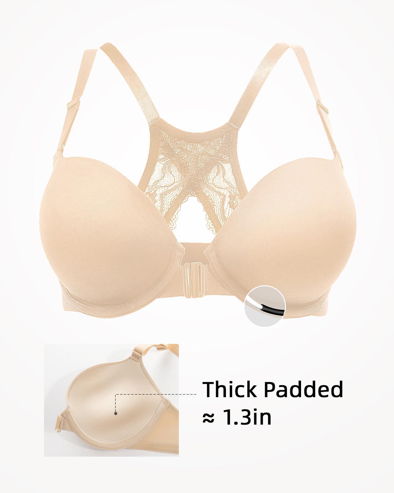 Front Closure Push Up Padded Lace Racerback Plunge Underwire Bra