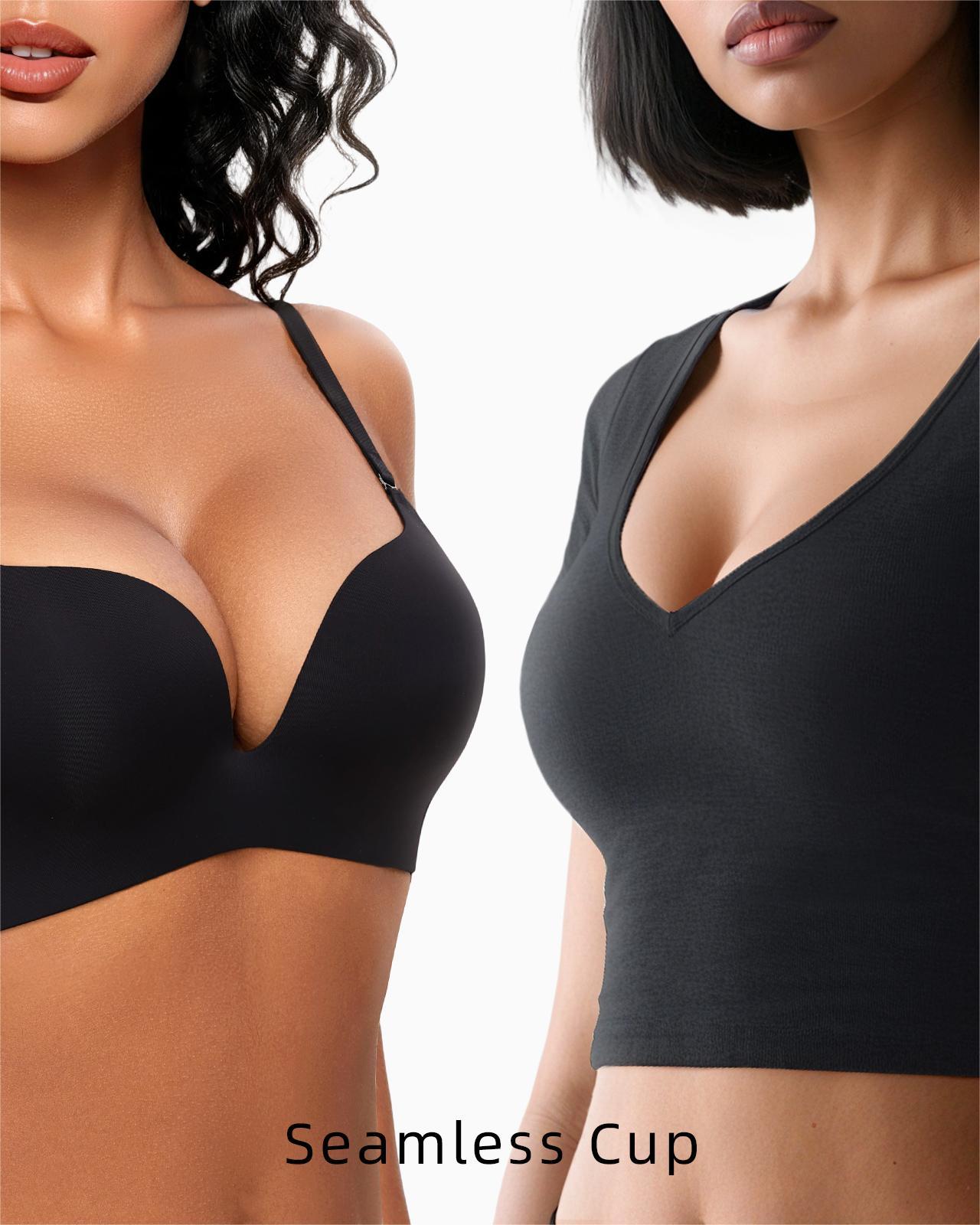 Wireless Push Up Bra Seamless Padded Plunge Comfort T-Shirt Bra