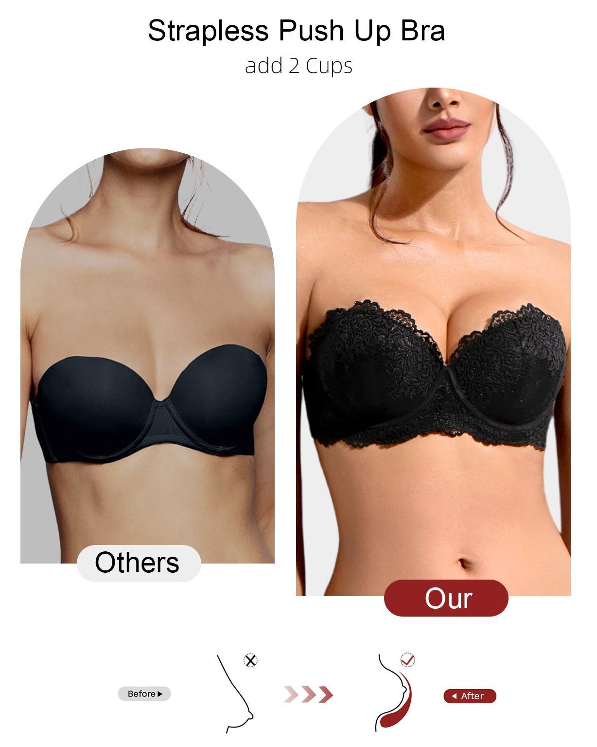 Sexy Lace Balconette Clear Straps Heavily Padded Add 2 Cup Sizes Push Up Strapless Bra