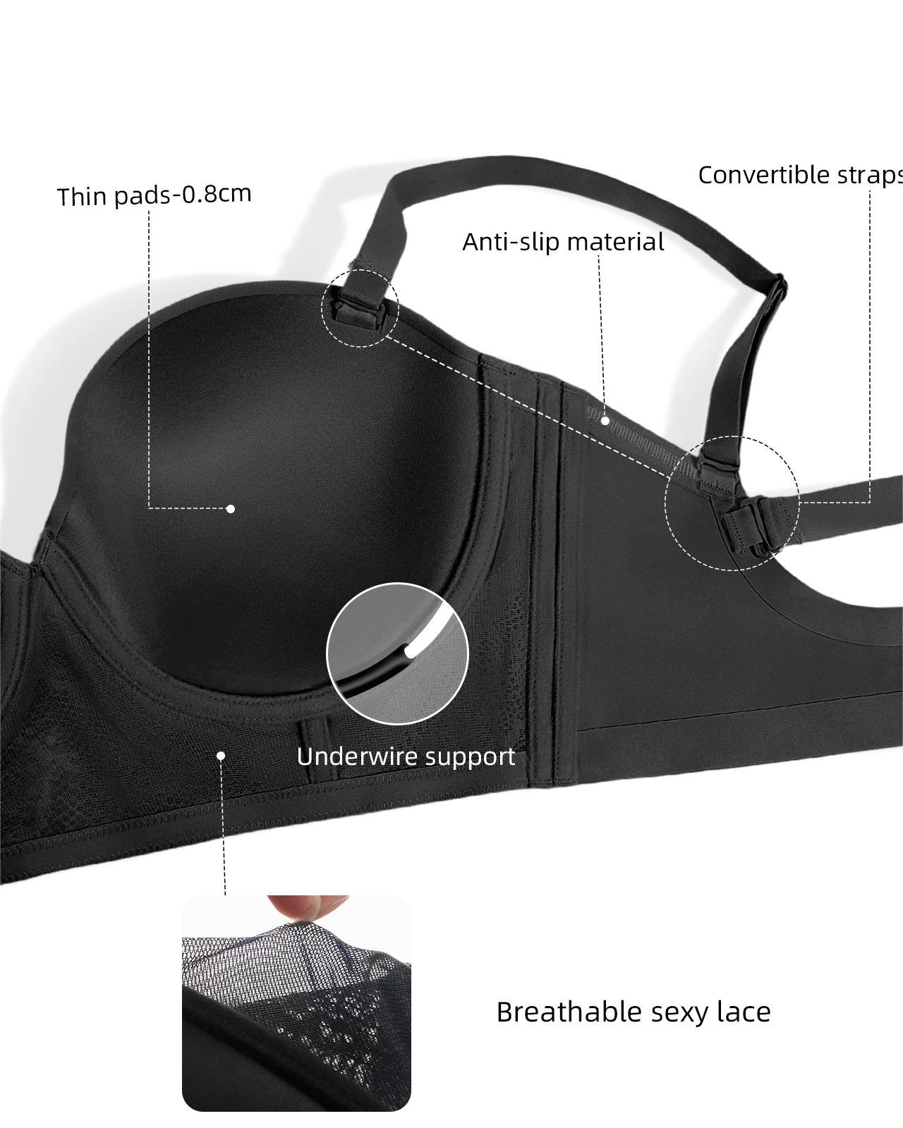 Backless Halter Bra With Underwire And Padded Cups Low Back Convertible Support Bra