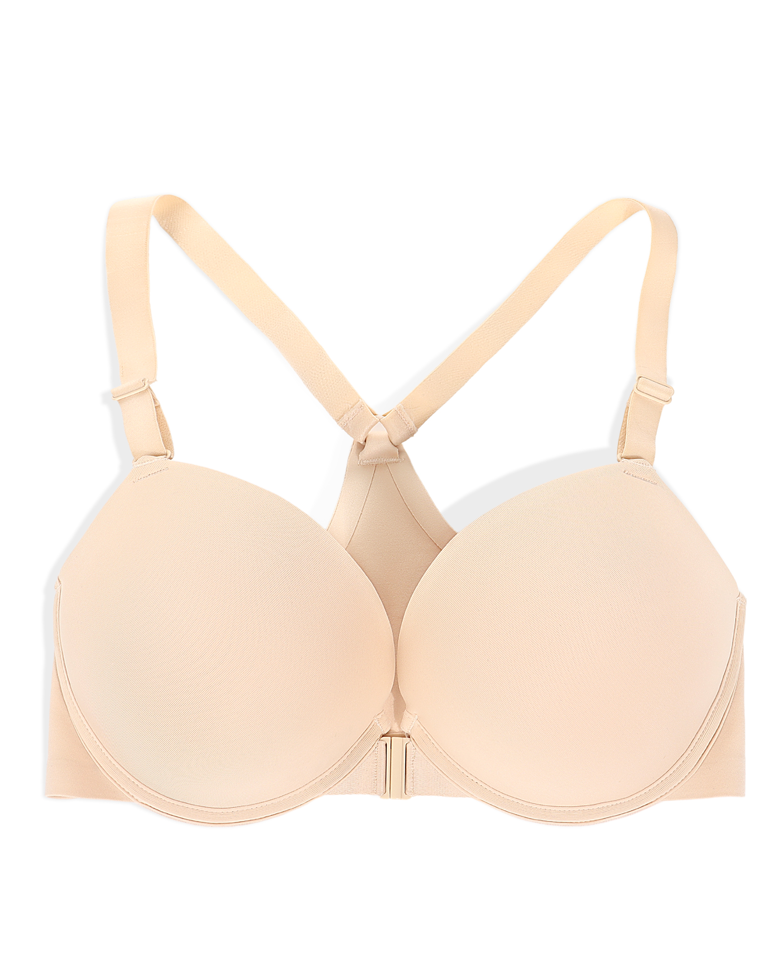 Front Closure Push Up Padded Seamless Criss-Cross Back Thin Straps Underwire Bra