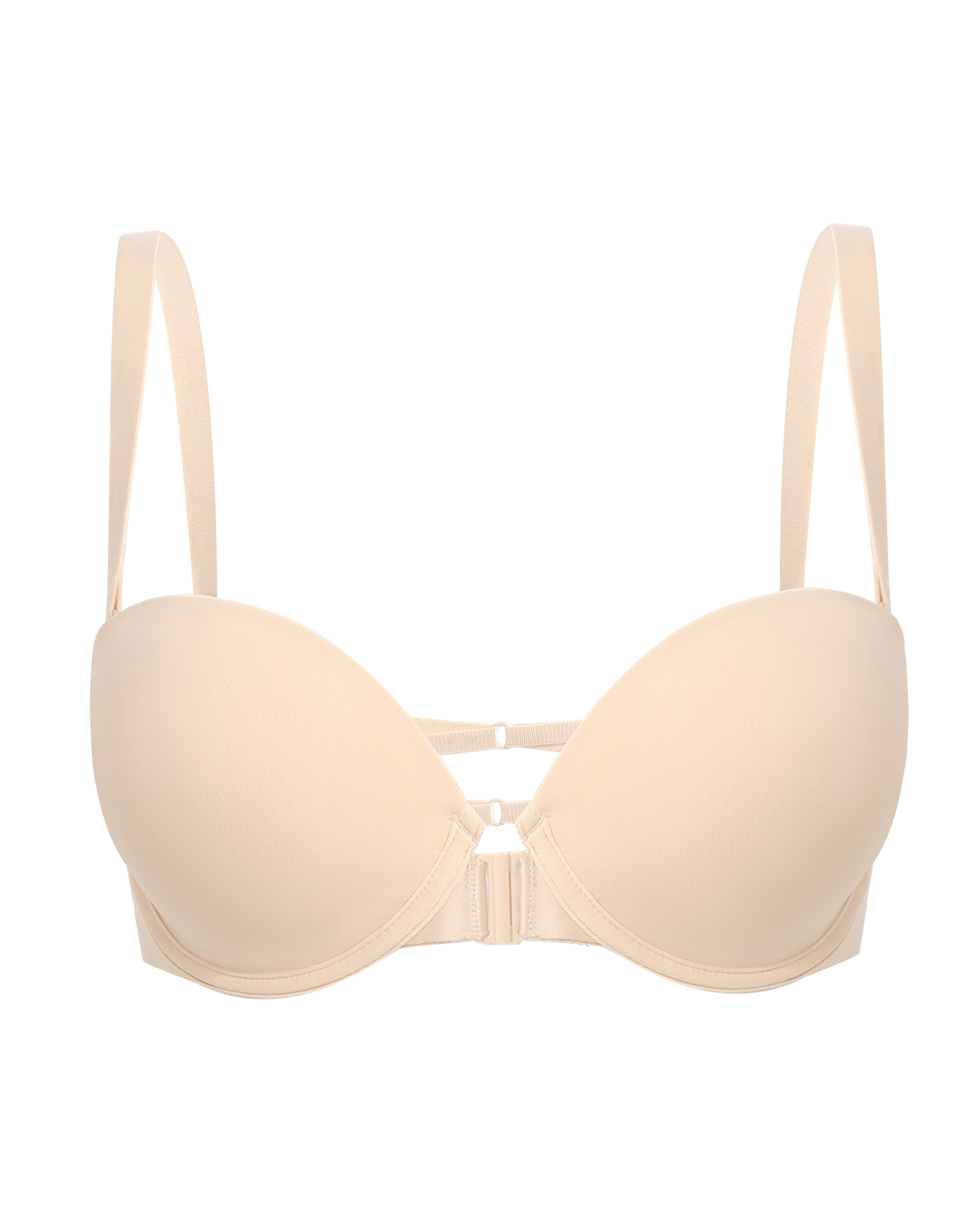 Front Closure Strapless Push Up Padded Balconette Criss-cross Underwire Bra