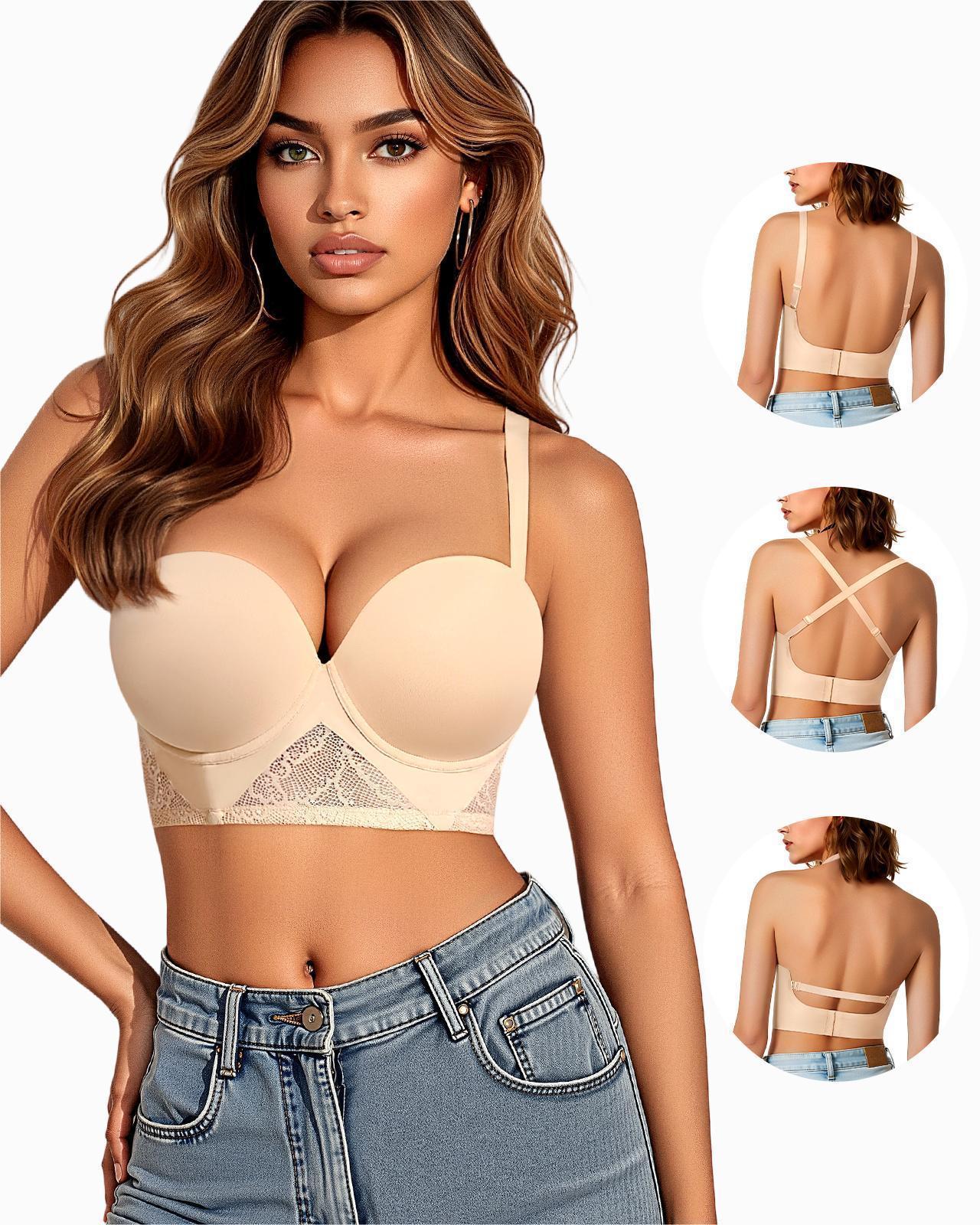 Backless Halter Bra With Underwire And Padded Cups Low Back Convertible Support Bra