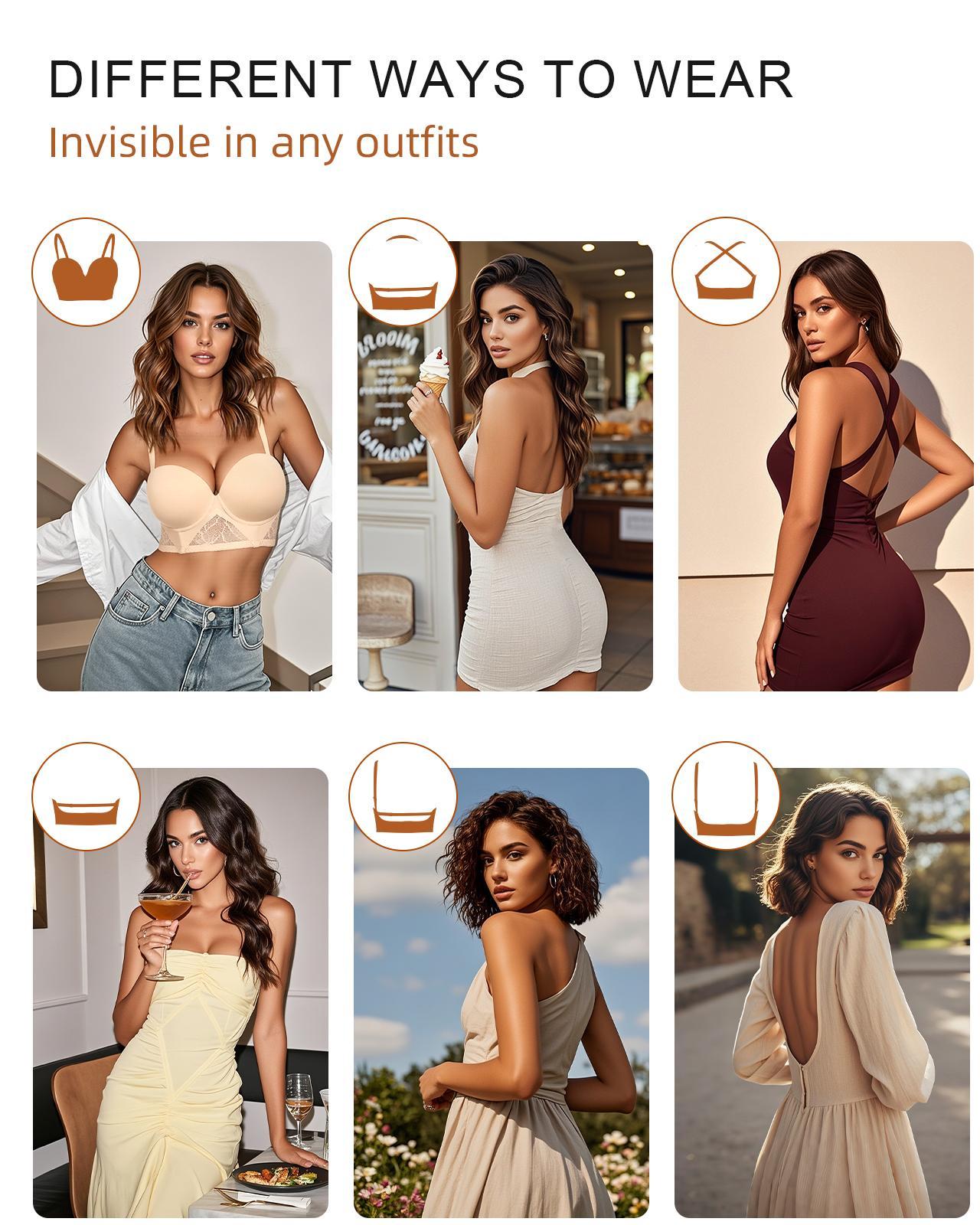 Backless Halter Bra With Underwire And Padded Cups Low Back Convertible Support Bra