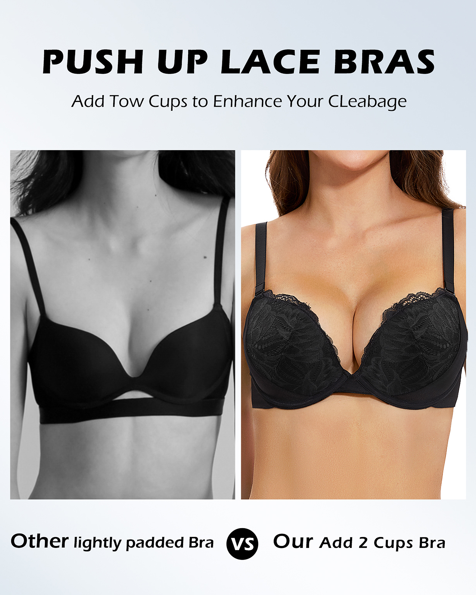 Padded Push Up V Neck Lace Underwire T-Shirt Bra