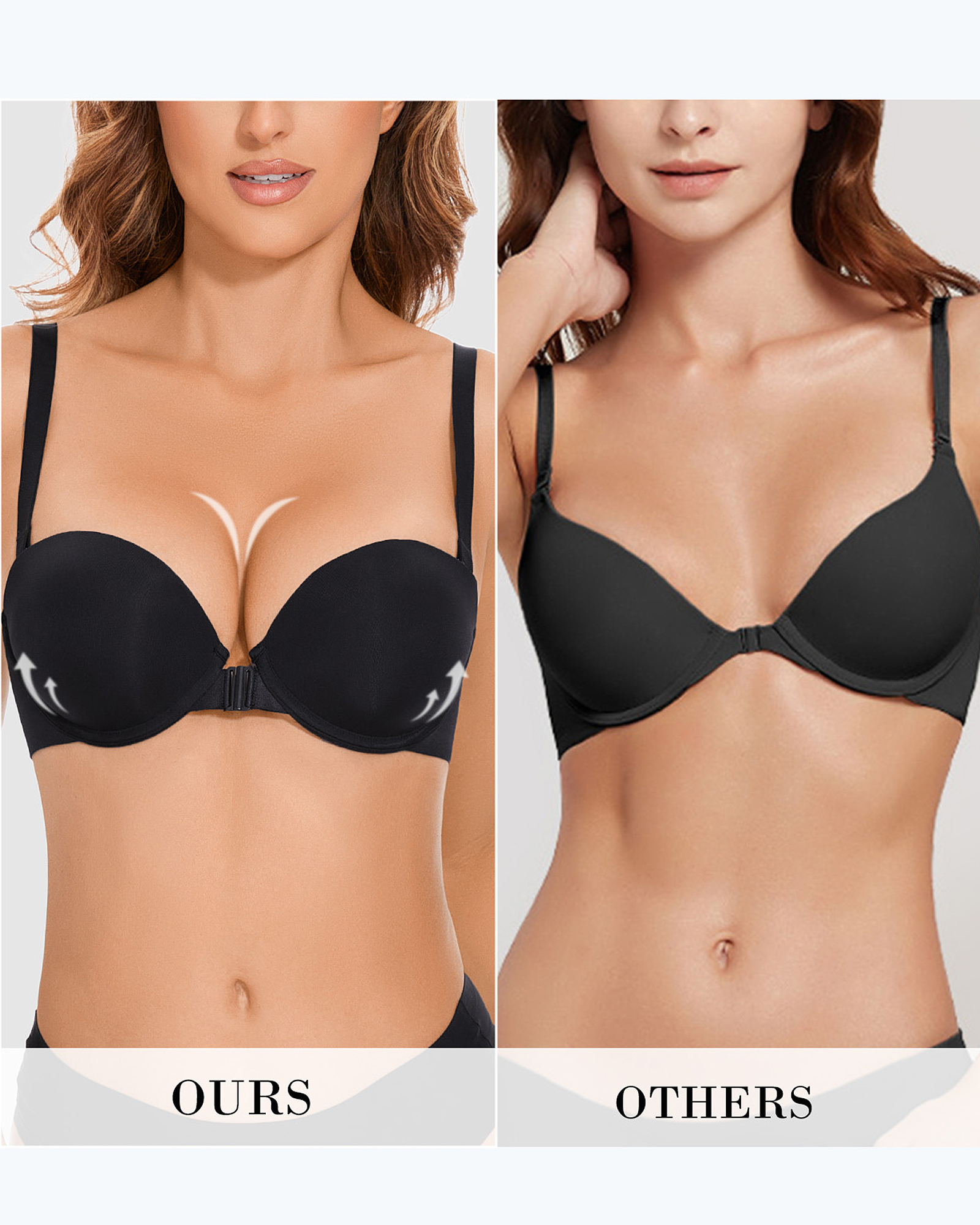Front Closure Strapless Push Up Padded Balconette Criss-cross Underwire Bra