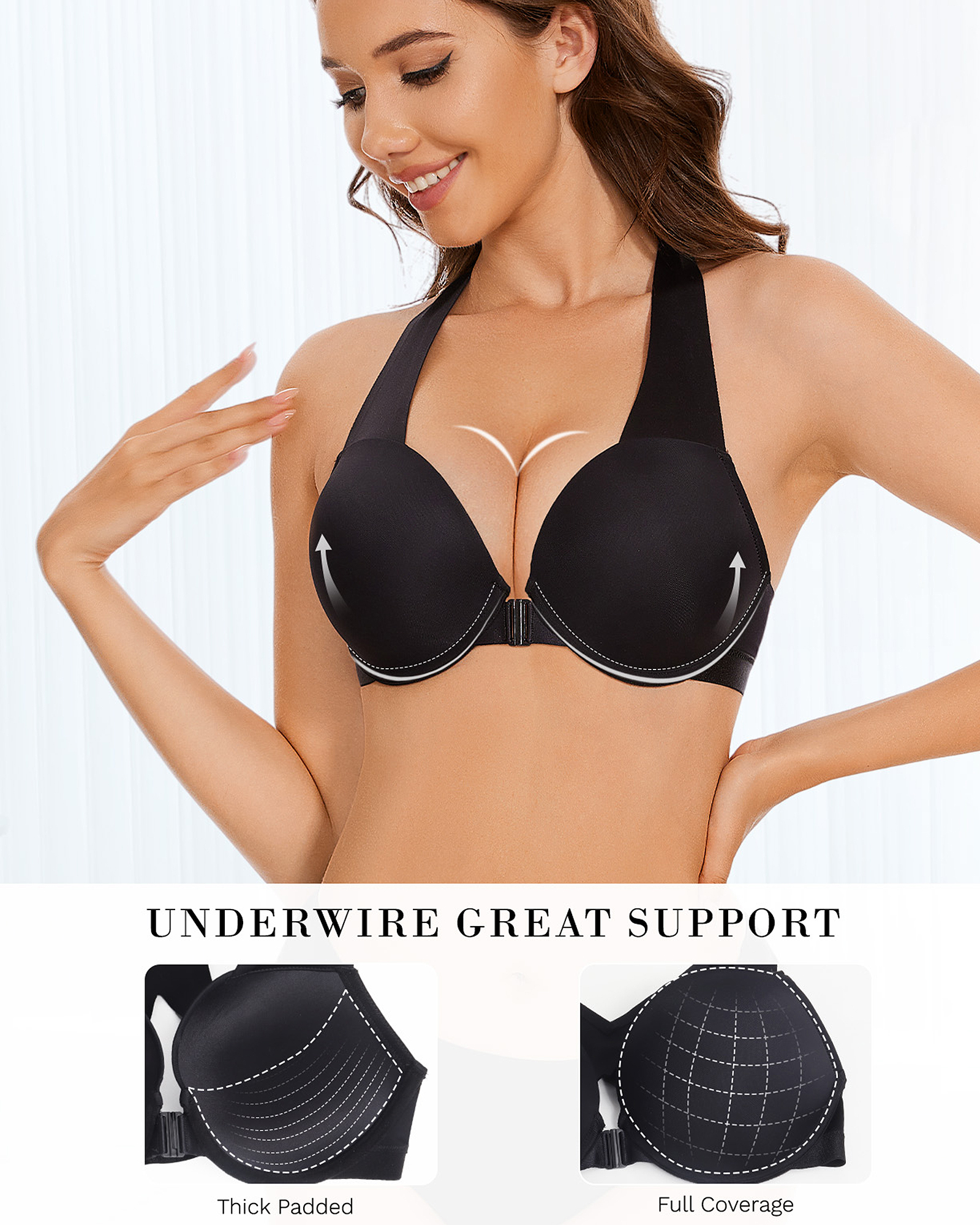 Front Closure Push Up Padded Seamless Racerback T-Shirt Underwire Bra