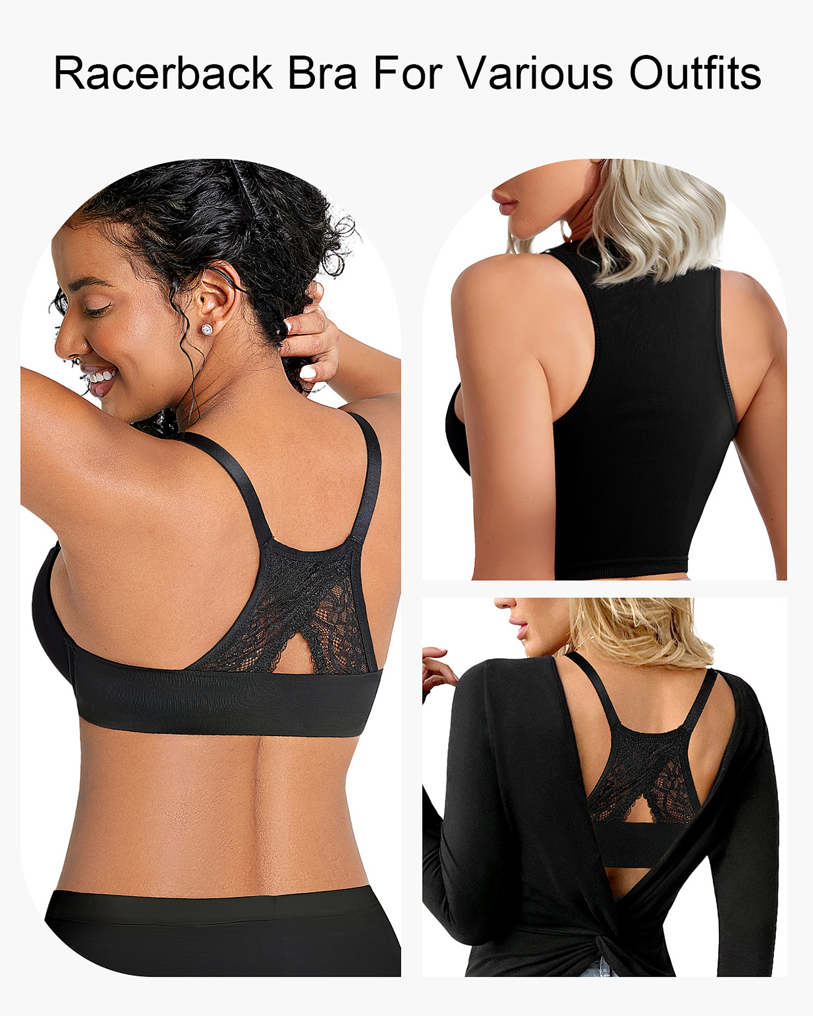 Front Closure Push Up Padded Lace Racerback Plunge Underwire Bra