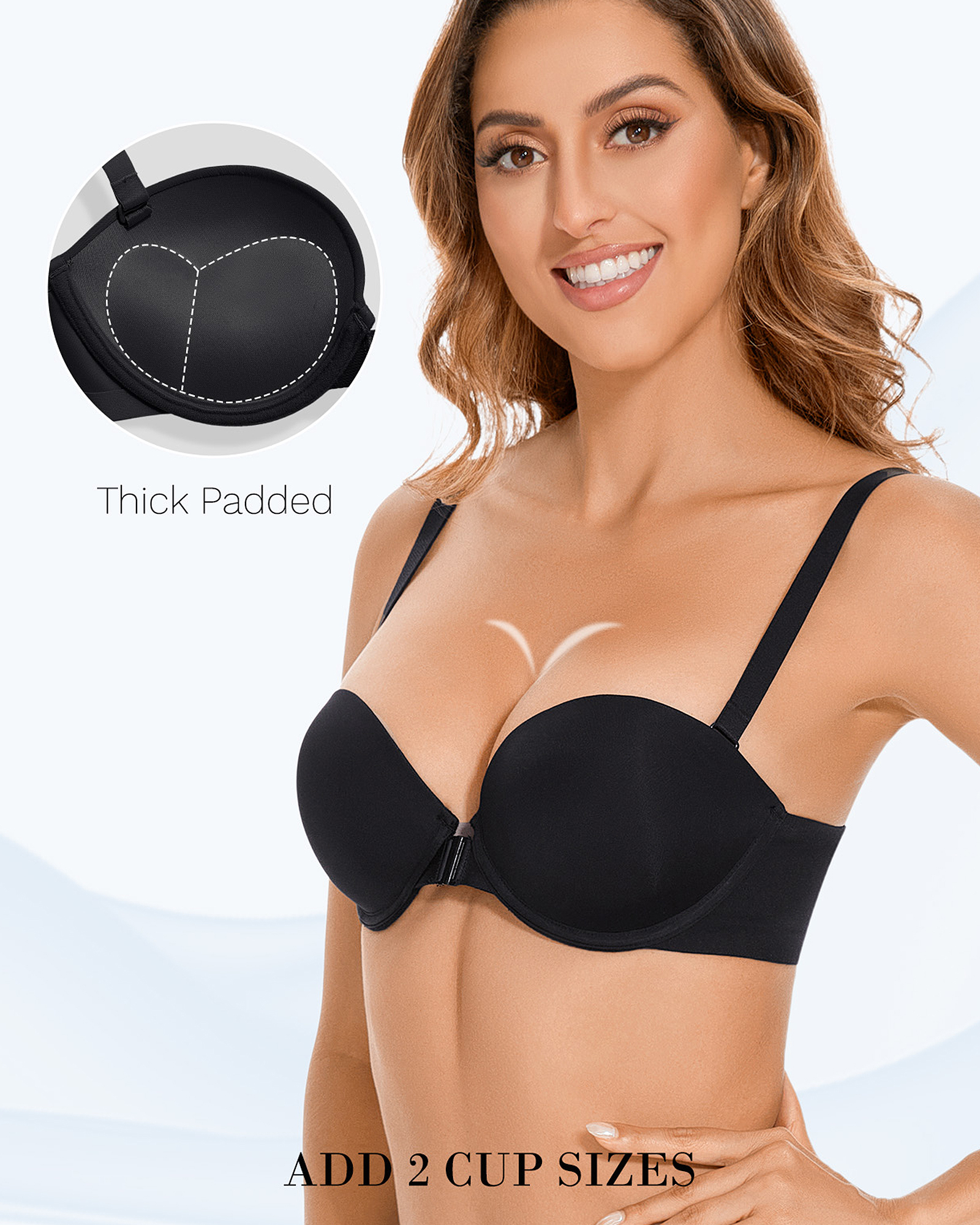 Front Closure Strapless Push Up Padded Balconette Criss-cross Underwire Bra