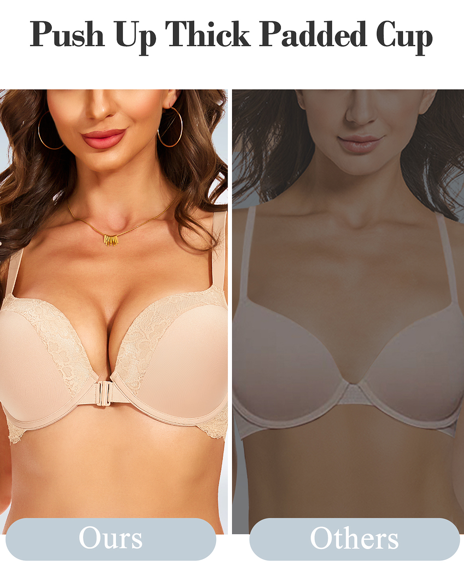 Front Closure Racerback Push Up Bra Super Padded Lace Underwire Bra