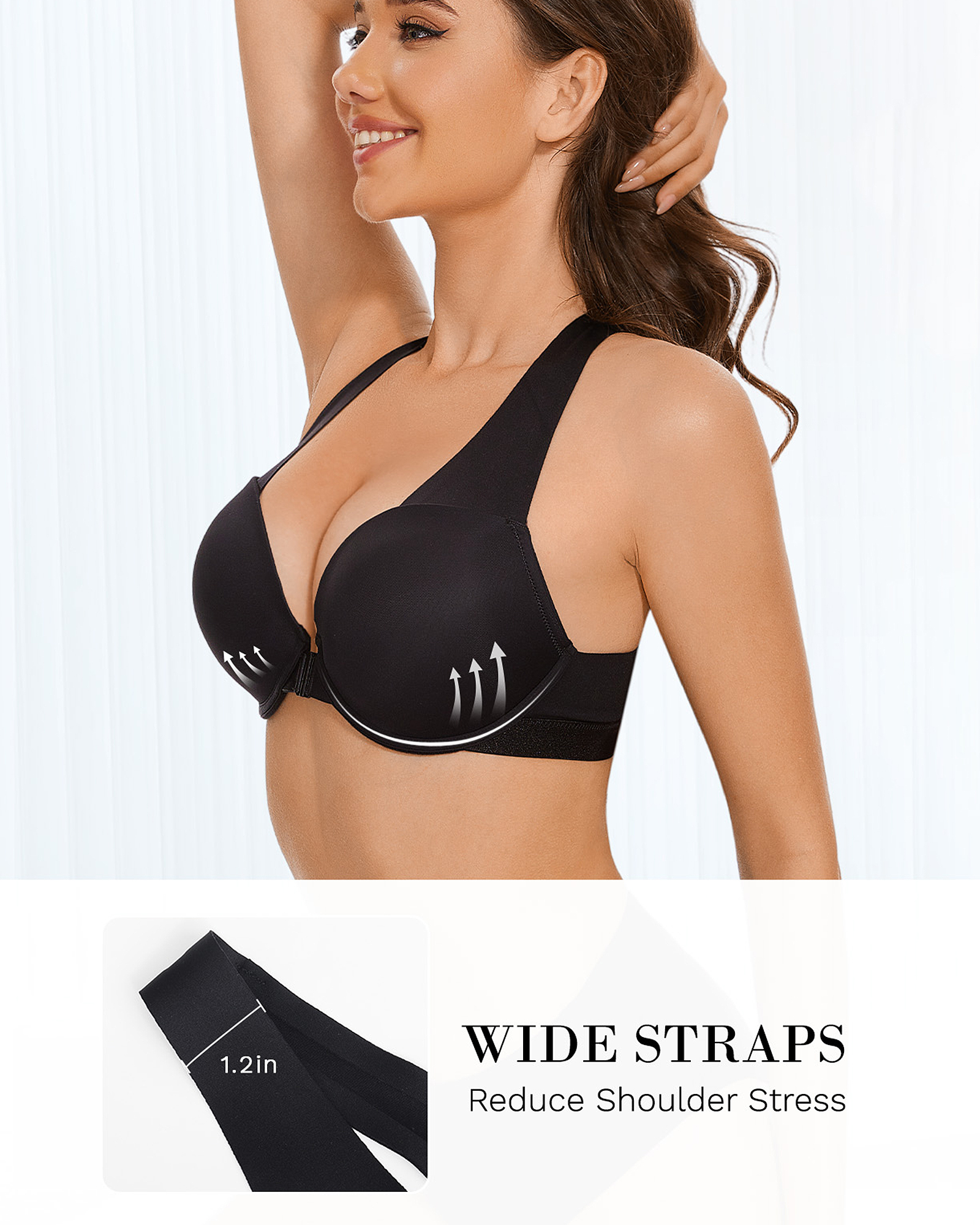 Front Closure Push Up Padded Seamless Racerback T-Shirt Underwire Bra