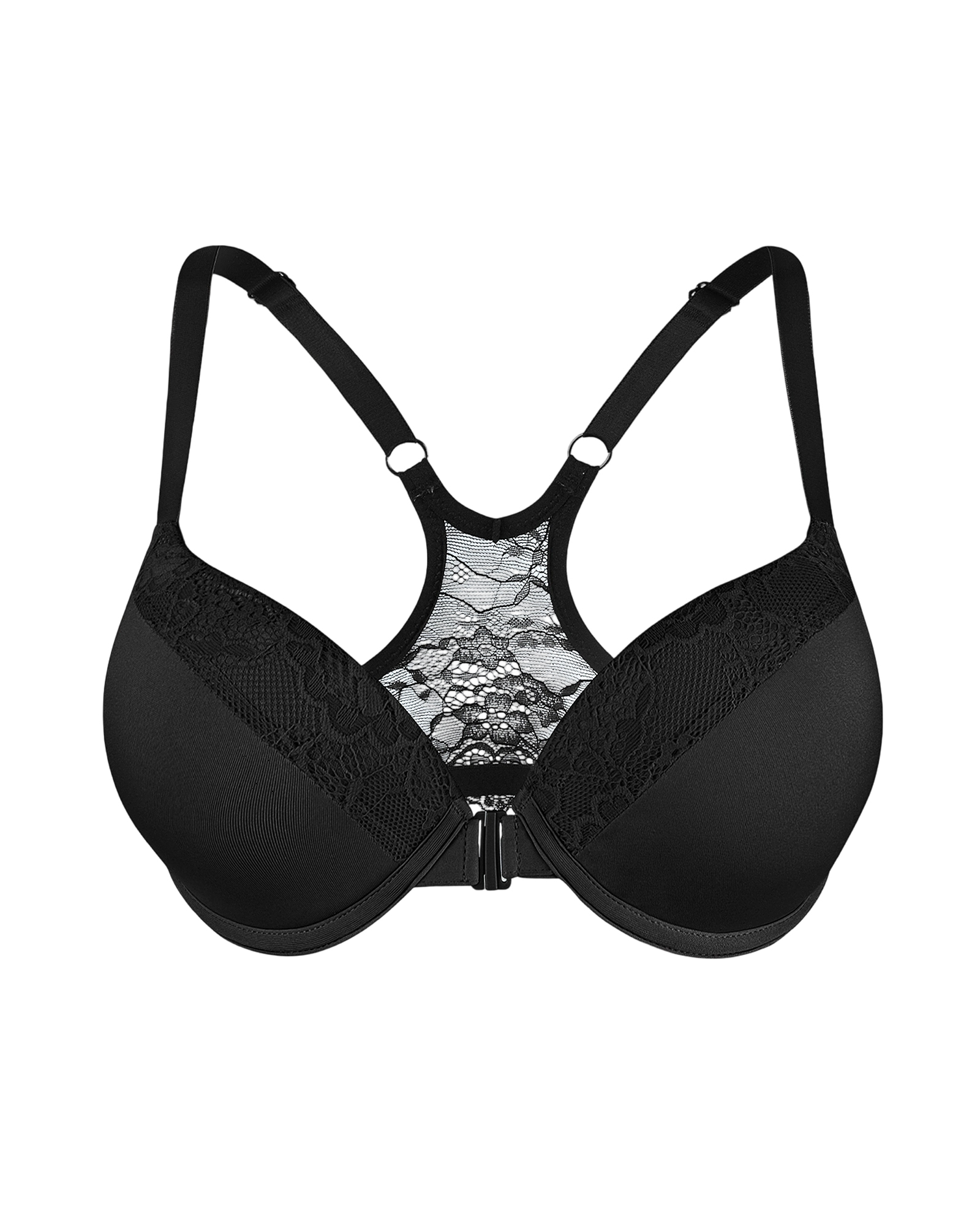 Front Closure Racerback Push Up Bra Super Padded Lace Underwire Bra
