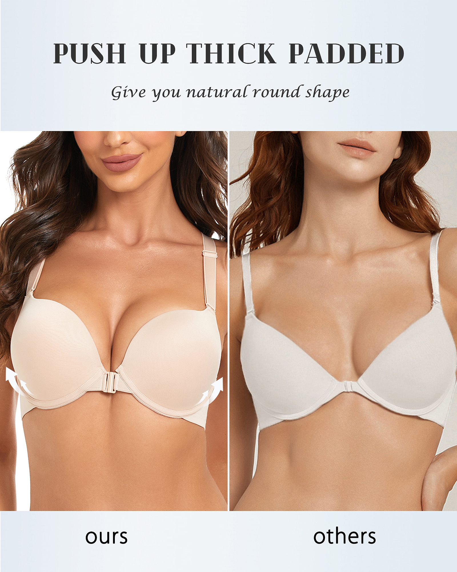 Front Closure Push Up Padded Seamless Criss-cross Back Underwire Bra