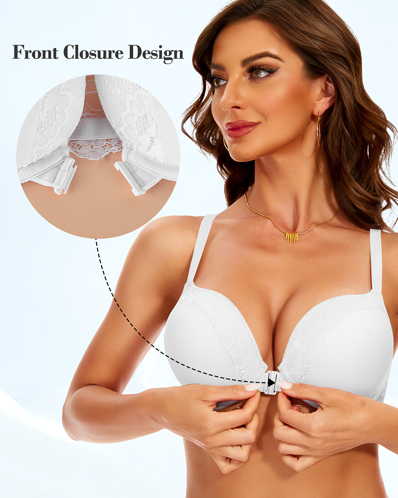 Front Closure Racerback Push Up Bra Super Padded Lace Underwire Bra