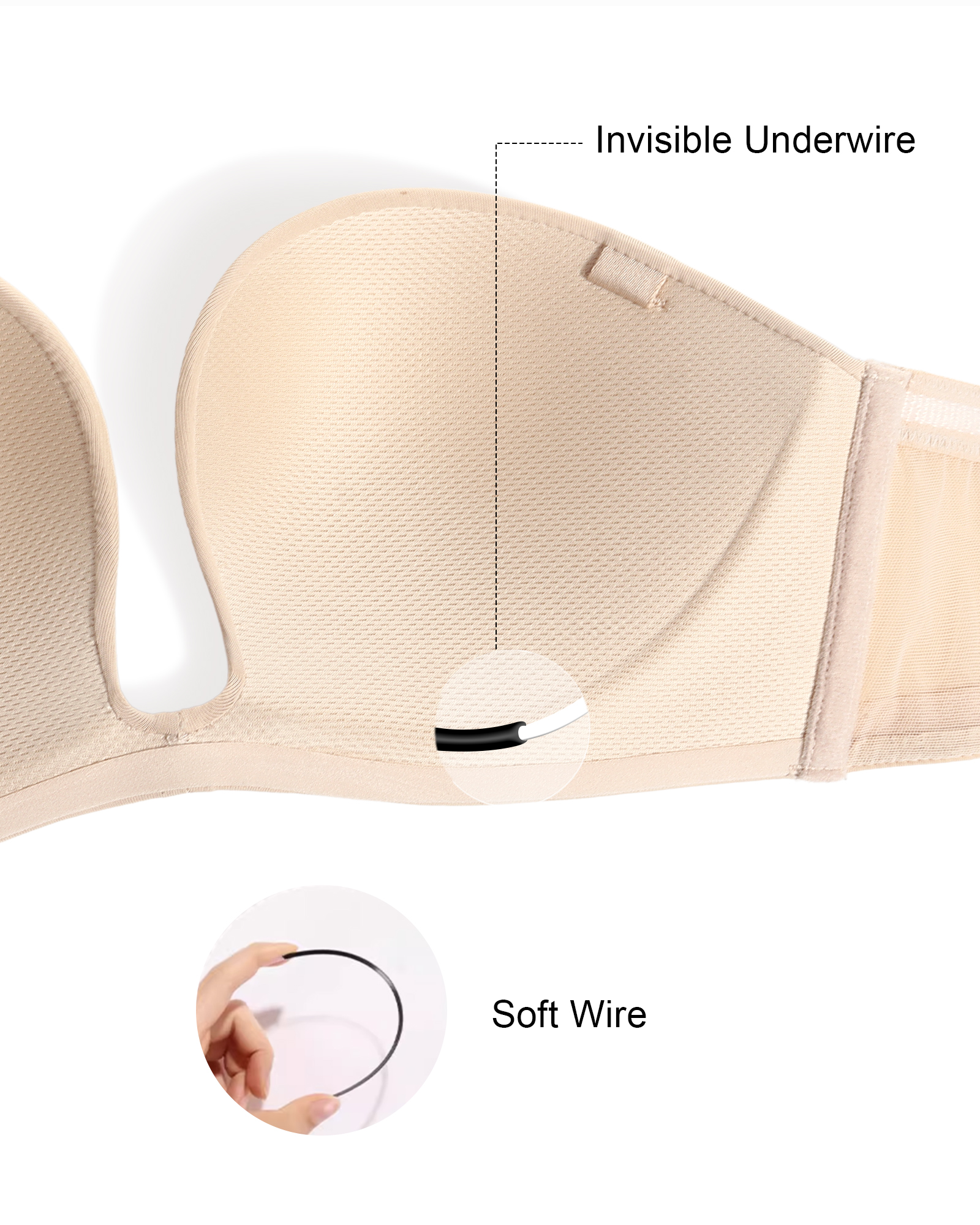 Strapless Push Up Bras for Women Deep Plunge Non Slip Padded Convertible Underwire Bra