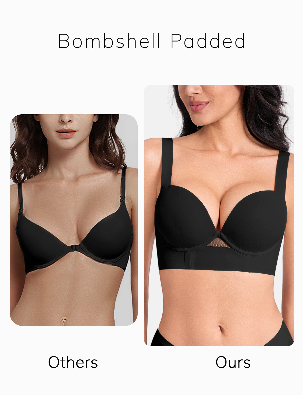 Push Up Padded Bras for Women Add 2 Cups Longline Plunge T Shirt Uplift Bra Underwire Support