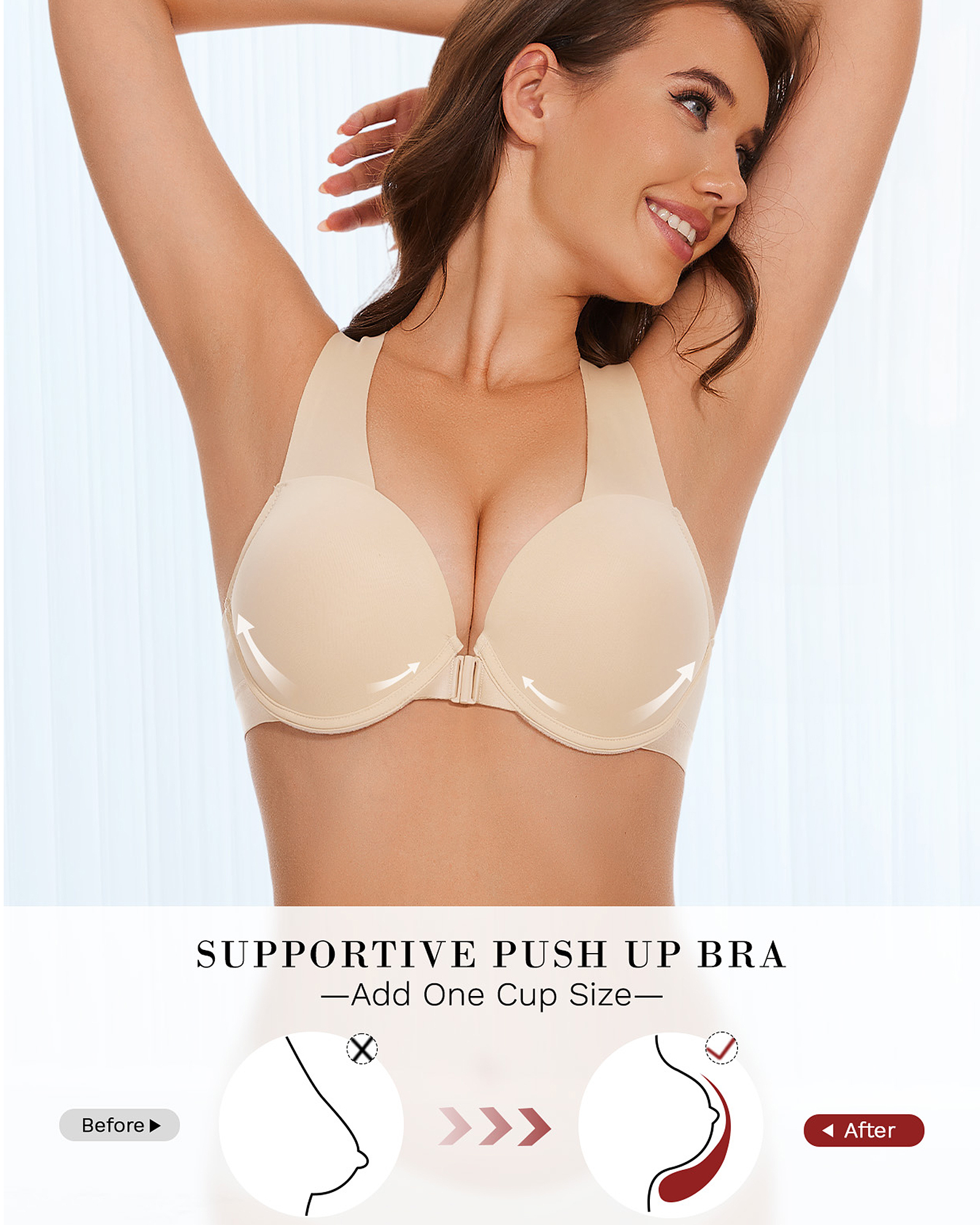 Front Closure Push Up Padded Seamless Racerback T-Shirt Underwire Bra