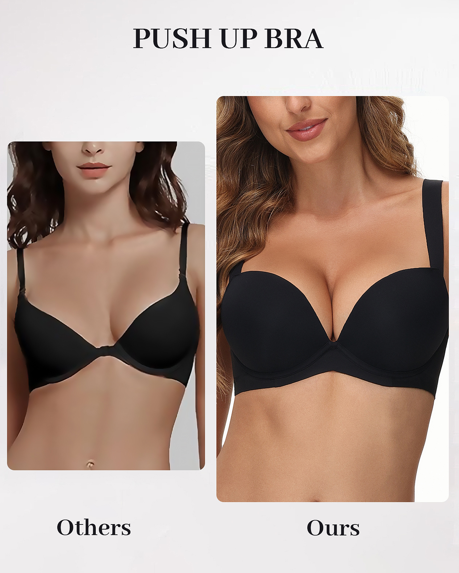 Push Up Padded Underwire Support Plunge Wide Straps Everyday T-Shirt Bra