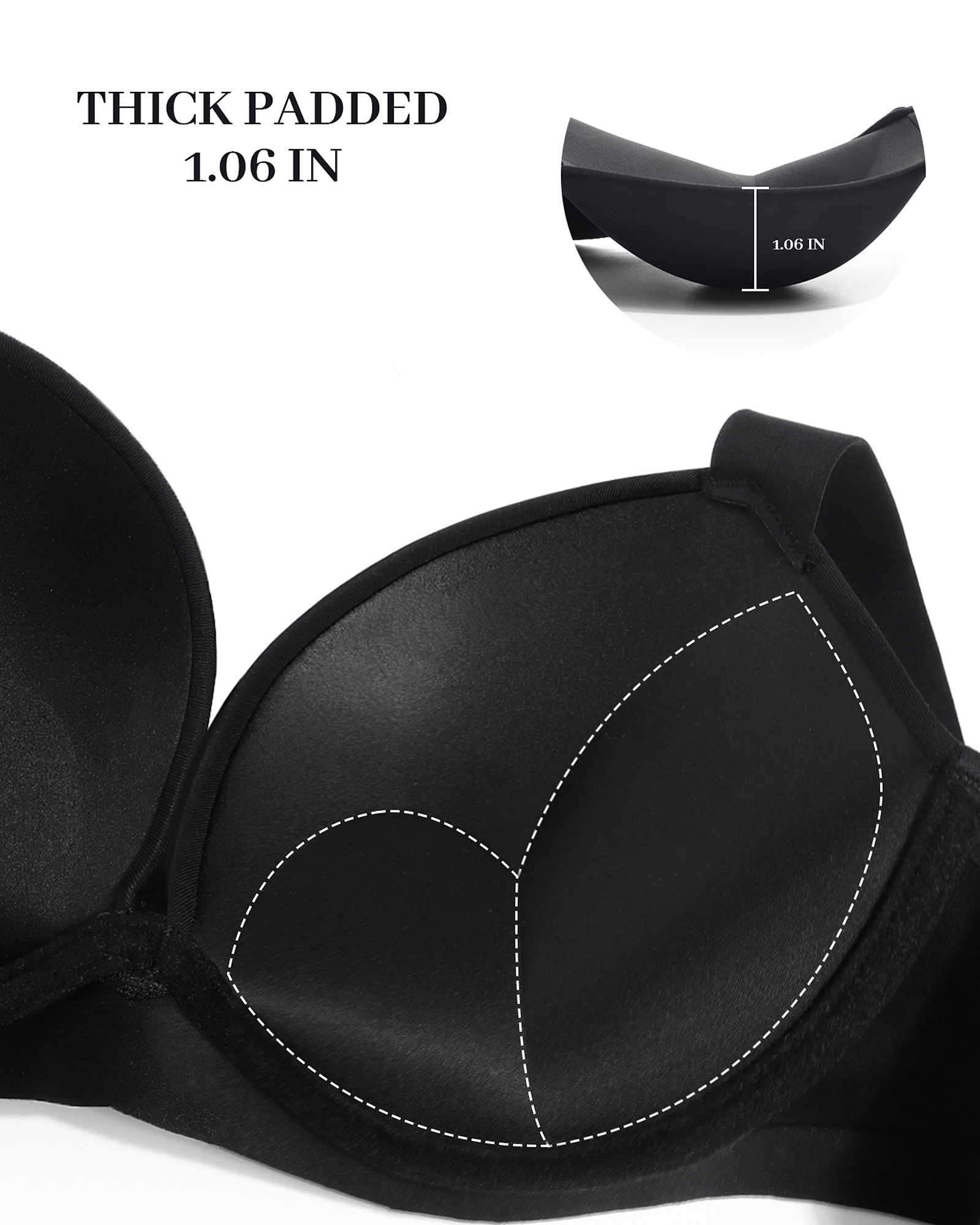 Push Up Padded Underwire Support Plunge Wide Straps Everyday T-Shirt Bra