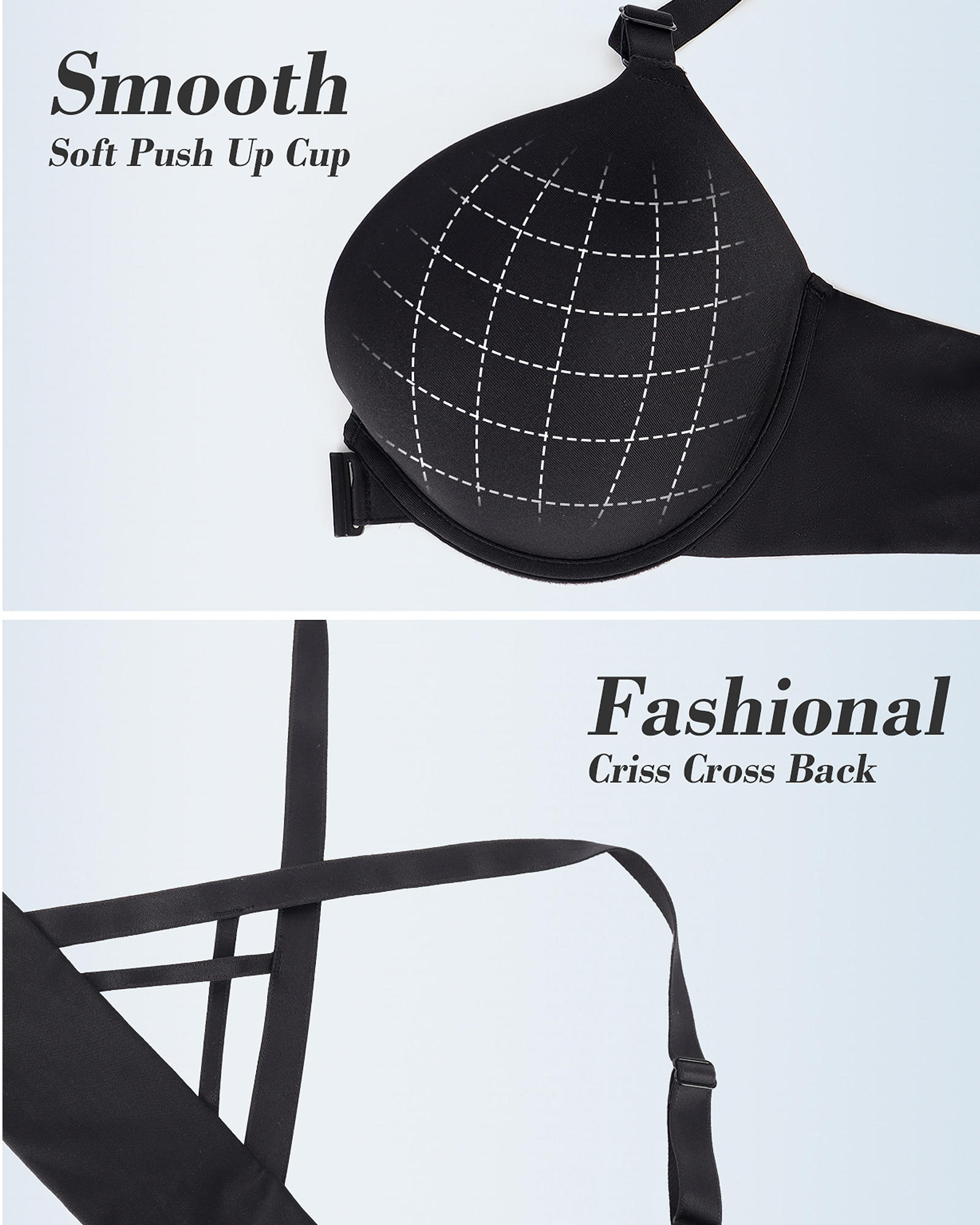 Front Closure Push Up Padded Seamless Criss-cross Back Underwire Bra