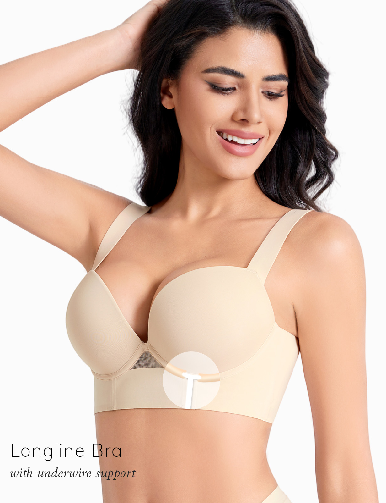 Push Up Padded Bras for Women Add 2 Cups Longline Plunge T Shirt Uplift Bra Underwire Support
