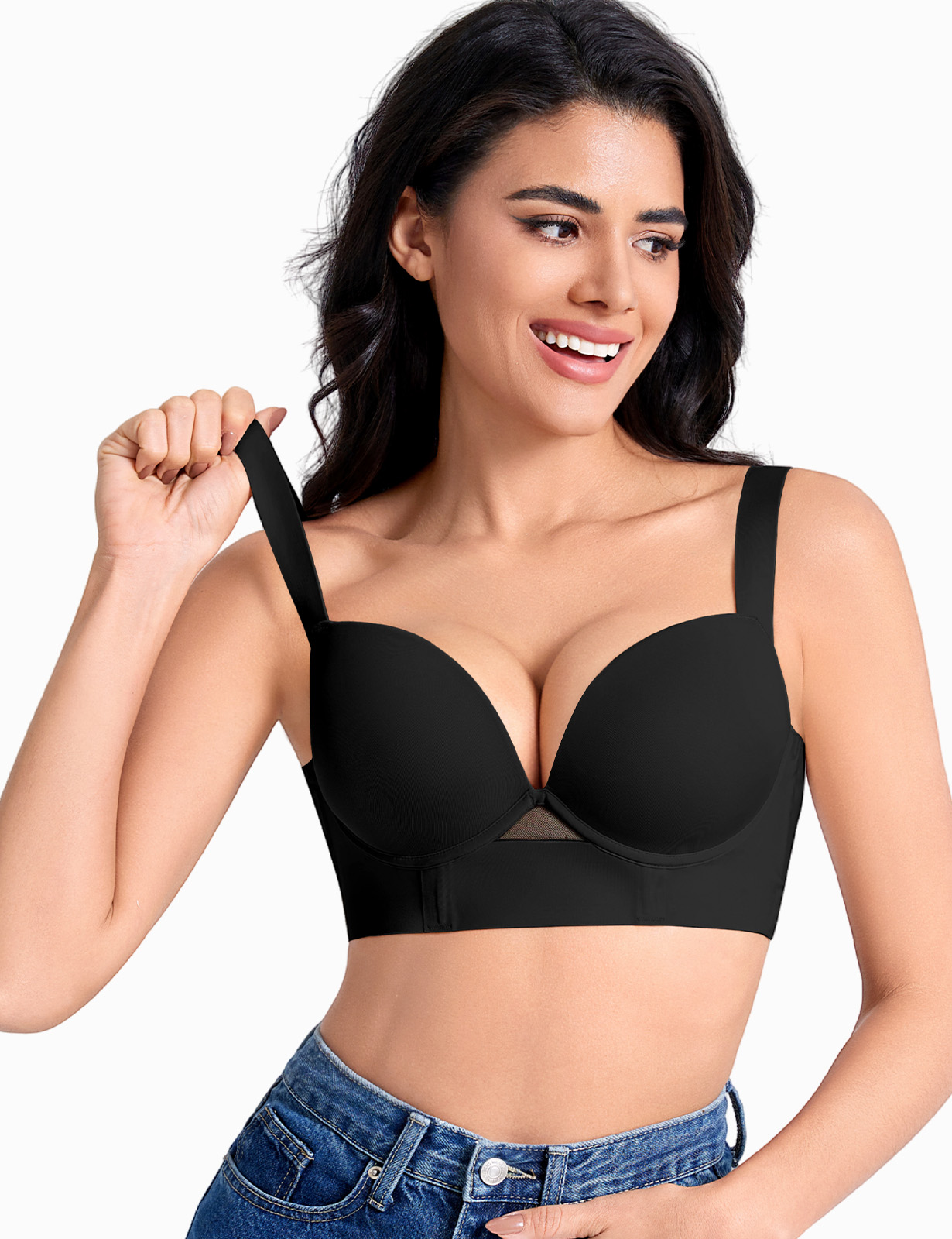 Push Up Padded Bras for Women Add 2 Cups Longline Plunge T Shirt Uplift Bra Underwire Support