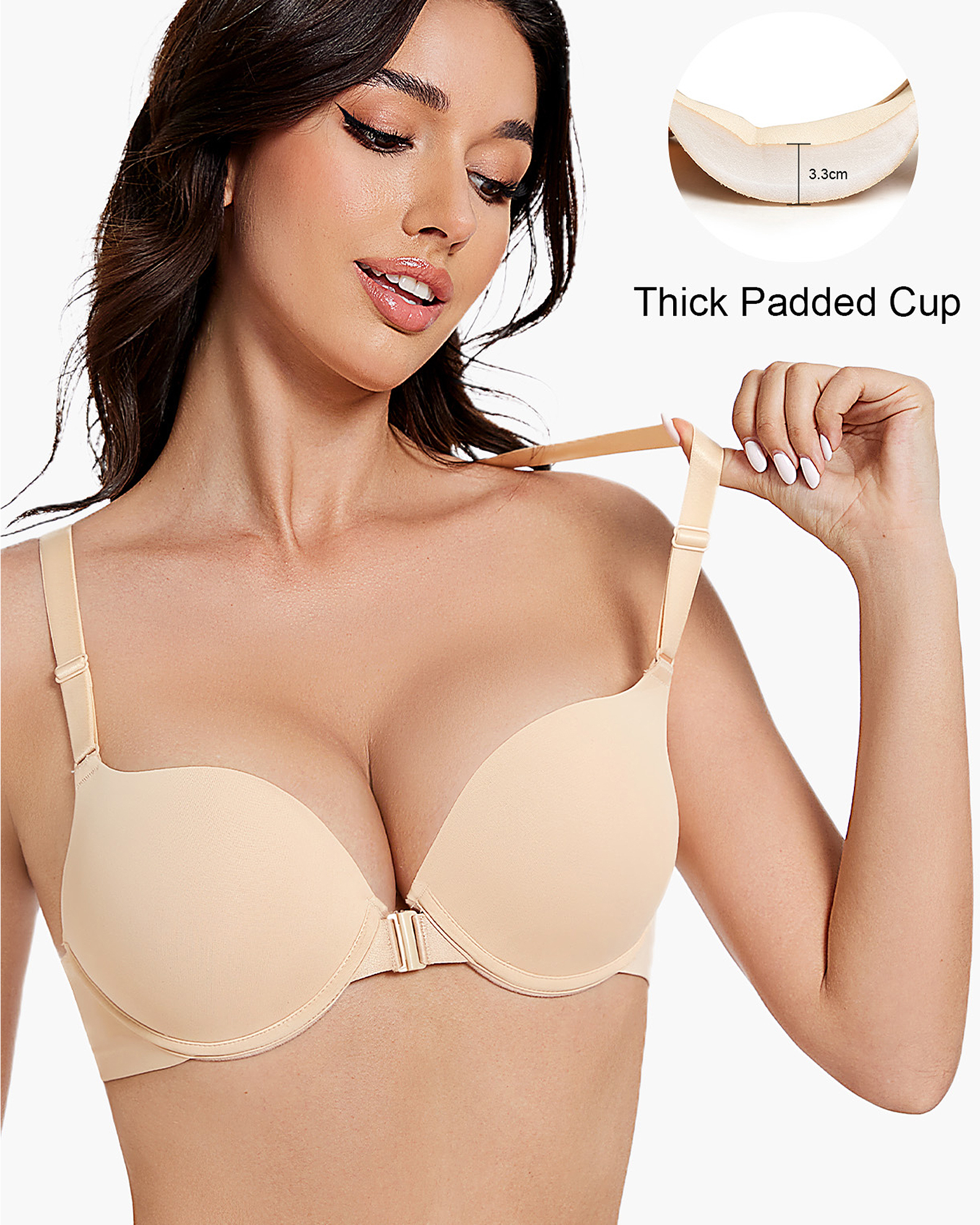 Front Closure Push Up Padded Lace Racerback Plunge Underwire Bra