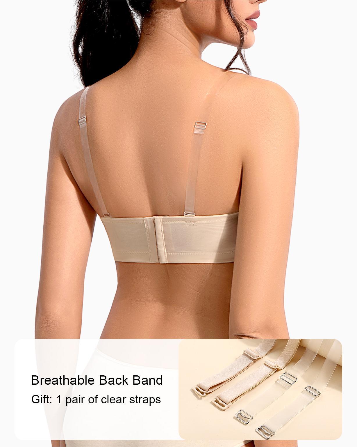 Sexy Lace Balconette Clear Straps Heavily Padded Add 2 Cup Sizes Push Up Strapless Bra