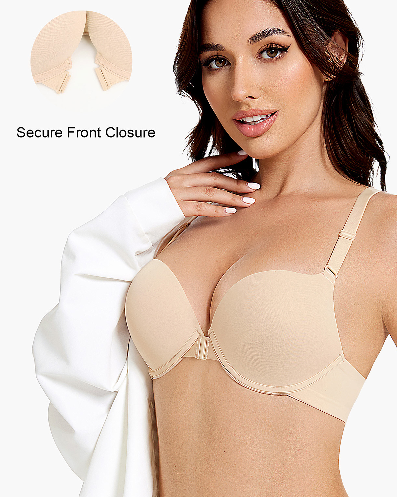 Front Closure Push Up Padded Lace Racerback Plunge Underwire Bra