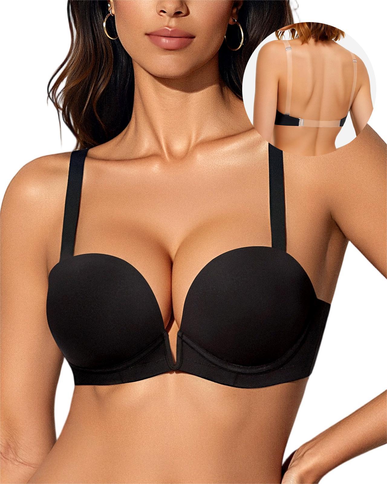Deep V Plunge Push Up Padded Low Cut Convertible Straps Backless Bra