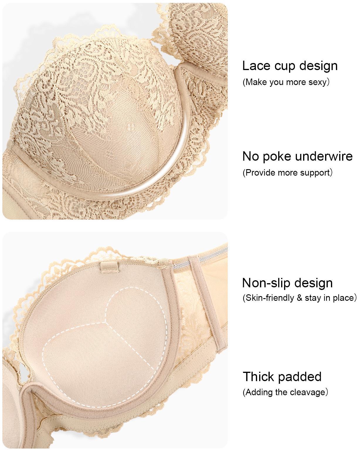 Sexy Lace Balconette Clear Straps Heavily Padded Add 2 Cup Sizes Push Up Strapless Bra