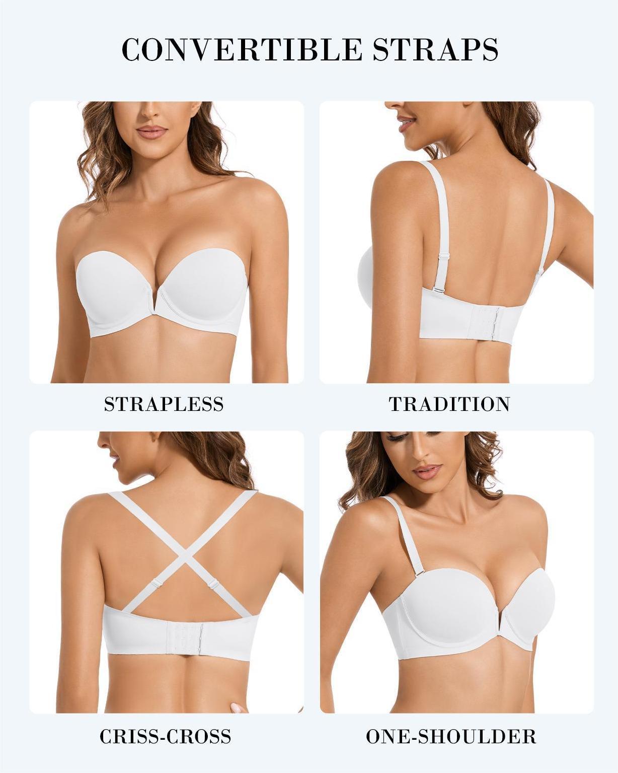 Strapless Padded Push Up Non Slip Deep V Plunge Underwire Bra