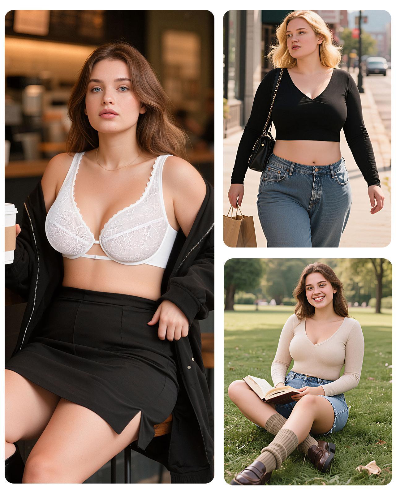 Sheer Mesh And Lace Full Coverage Plunge Unlined Underwire Bra