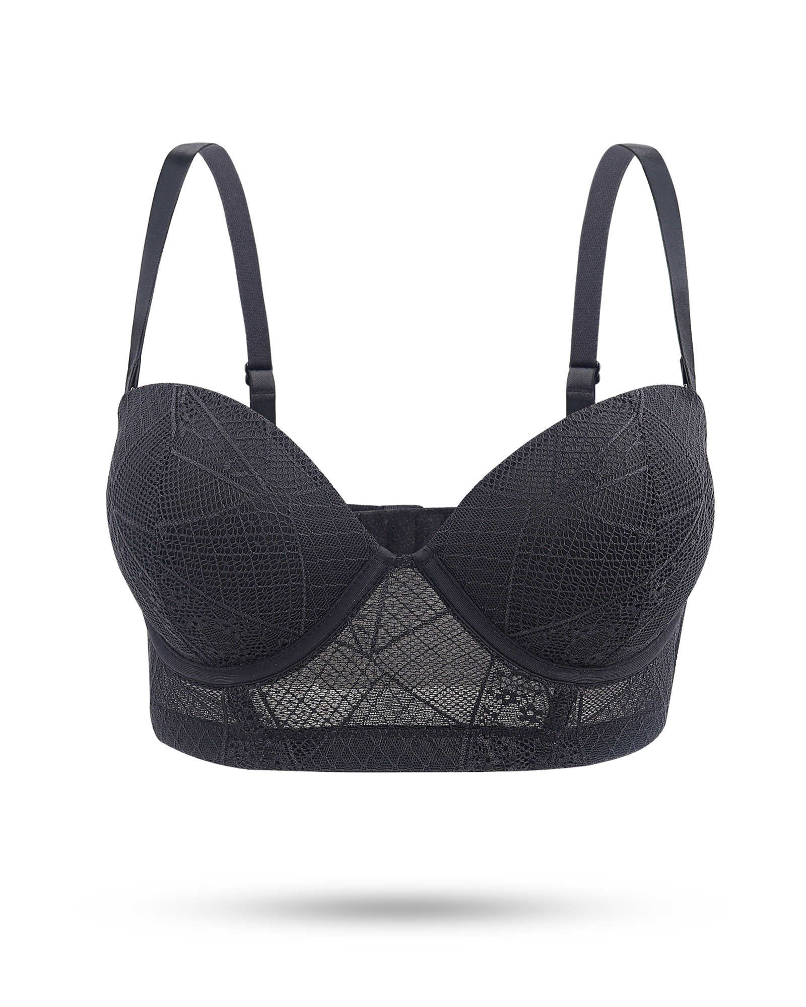 Longline Strapless Push Up Bras for Women Ultra Padded Uplift Multiway Lace Corset Bra with Underwire Support