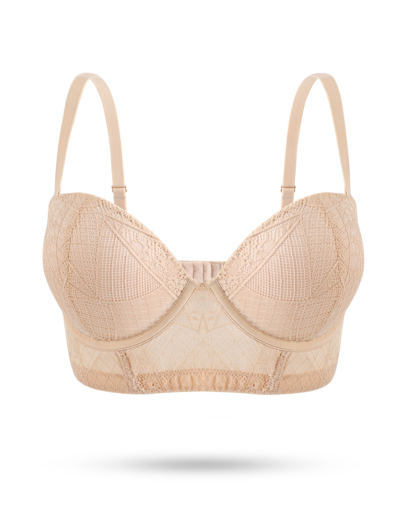 Longline Strapless Push Up Bras for Women Ultra Padded Uplift Multiway Lace Corset Bra with Underwire Support