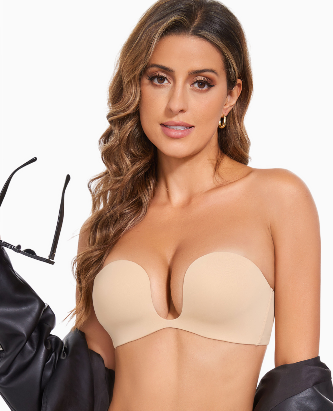 Strapless Push Up Bras for Women Deep Plunge Non Slip Padded Convertible Underwire Bra
