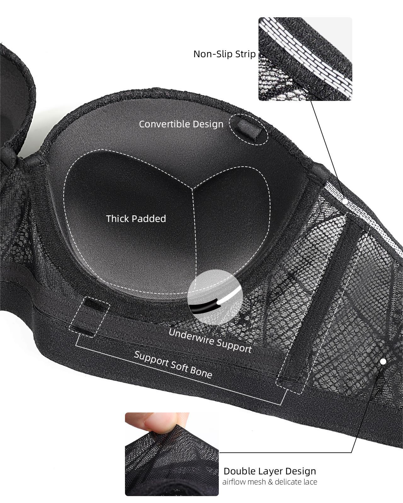 Strapless Push Up Padded Longline Multiway Straps Lace Corset Underwire Bra