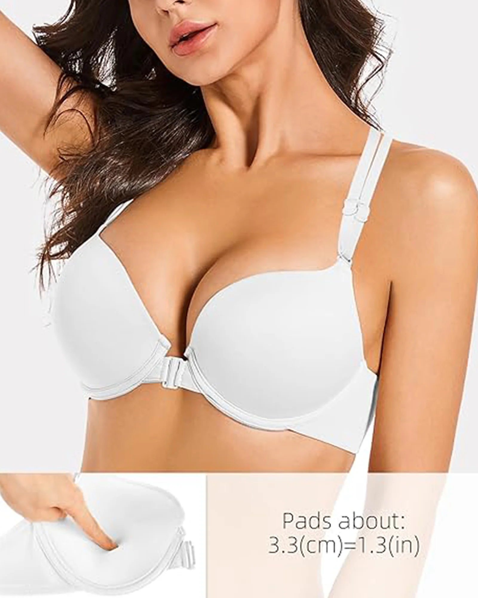 Front Closure Push Up Padded Seamless Thin Straps Criss-Cross Back Underwire Bra