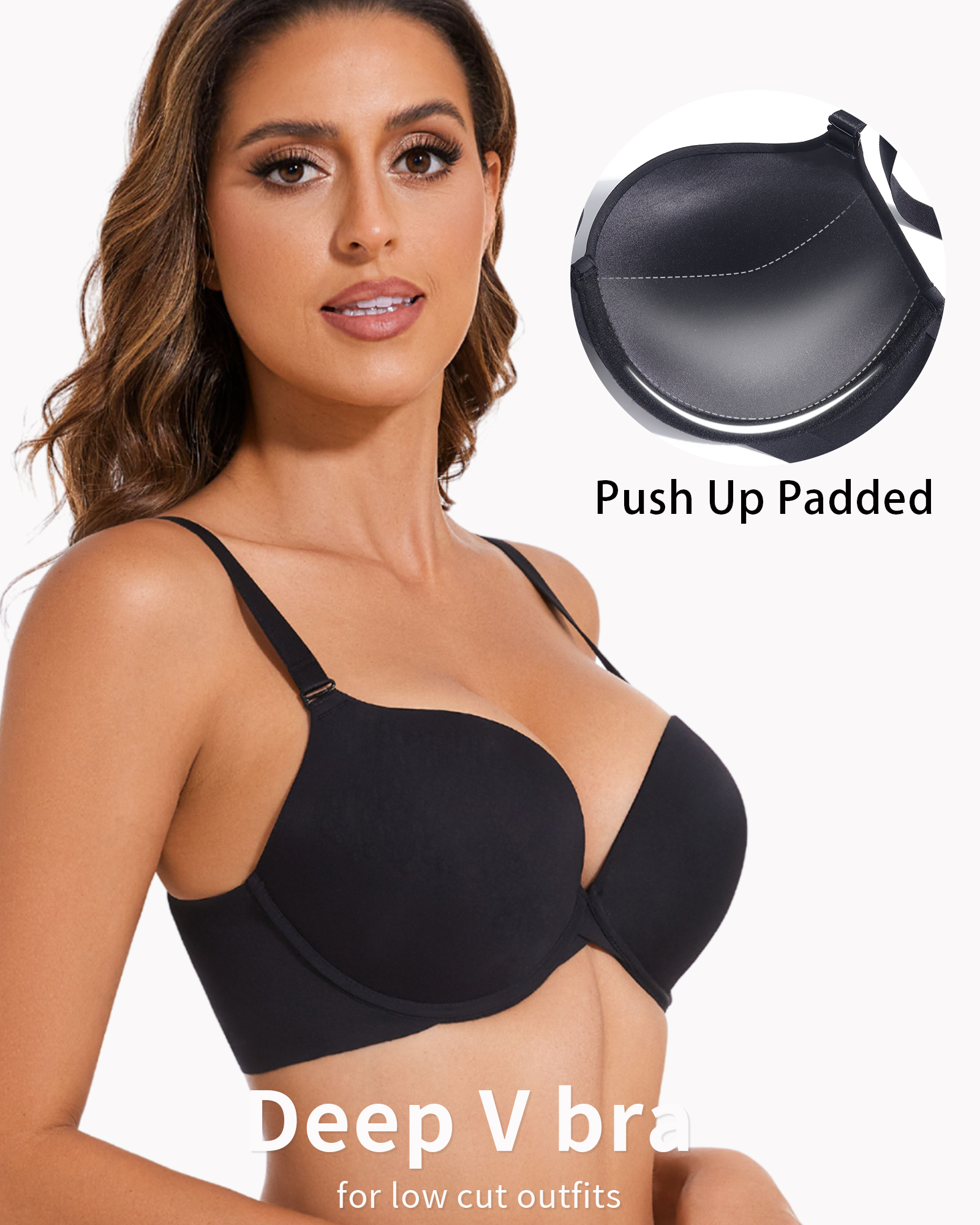 Push Up Padded Plunge Bra Seamless Underwire T-Shirt Deep V Bras