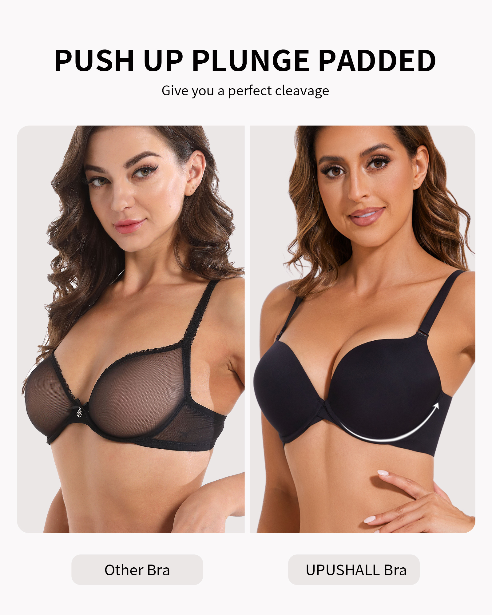Push Up Padded Plunge Bra Seamless Underwire T-Shirt Deep V Bras