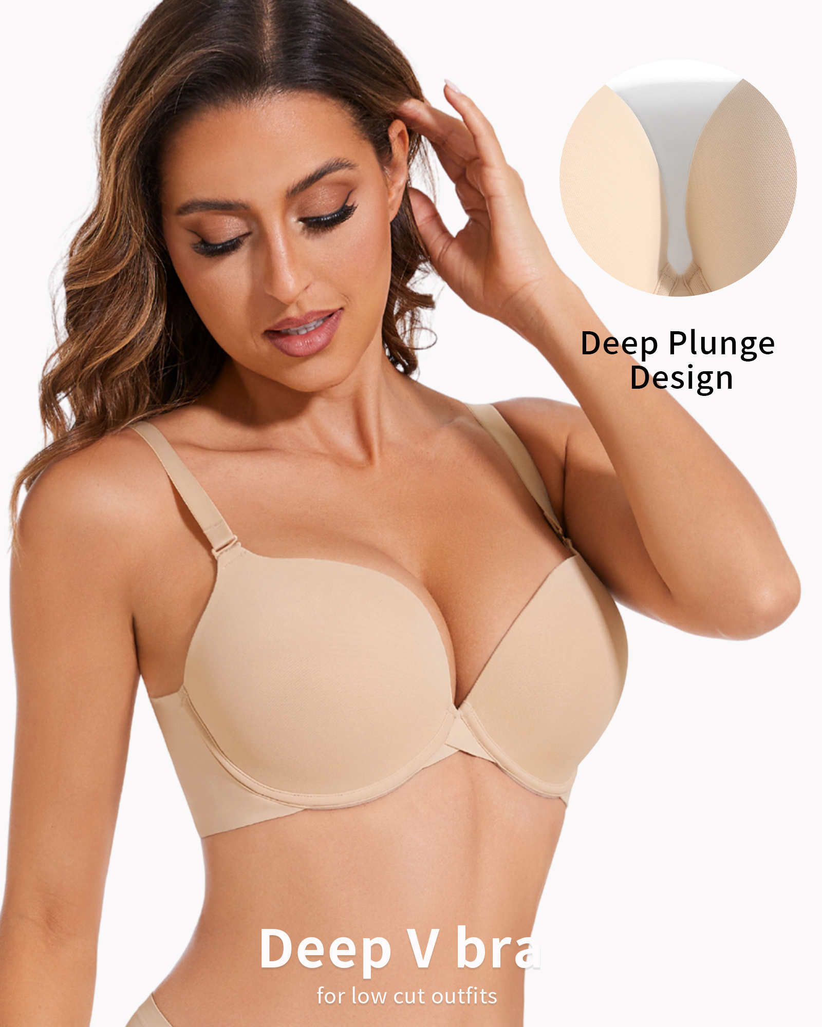 Push Up Padded Plunge Bra Seamless Underwire T-Shirt Deep V Bras