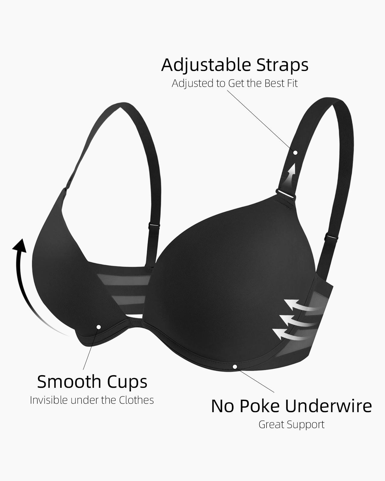 Push Up Padded Plunge Breathable Mesh Band T-Shirt Bra